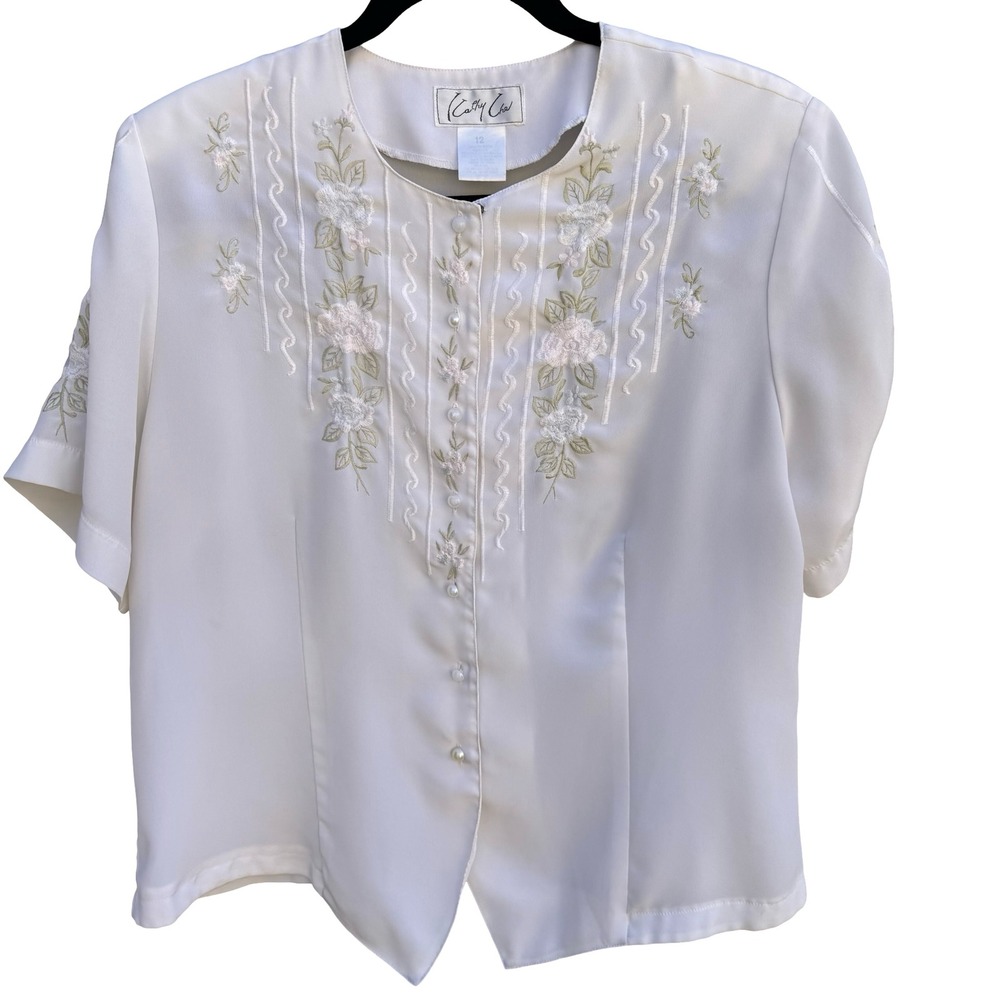 Kathy Che Vintage Cottagecore Victorian Grandmacore Floral Embroidered Blouse L‎